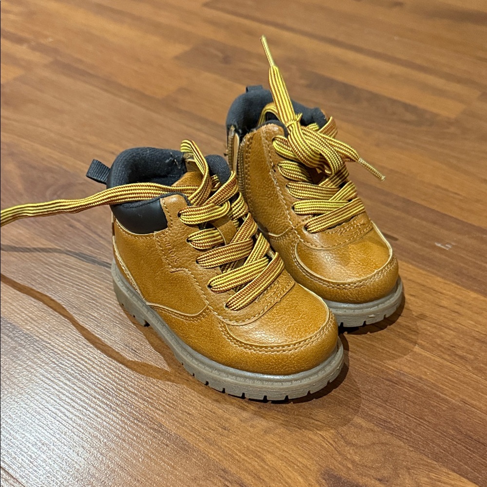 Toddler Tan Boots with Yellow Laces